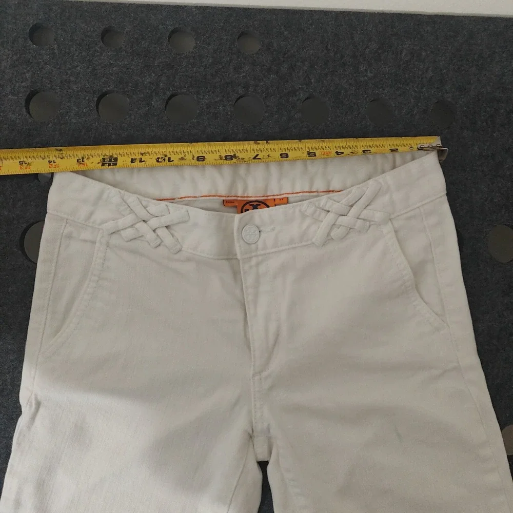 Tory Burch White‎ Skinny Jeans Womens 27 Braided Waist Detail Stretch Denim Slim